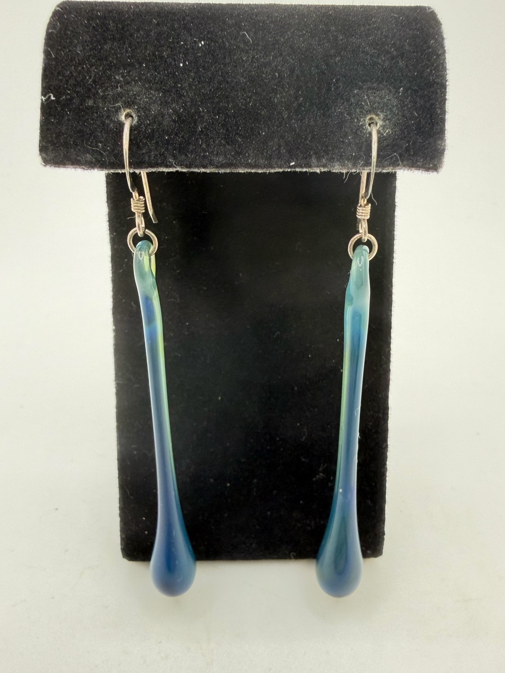 3" blown glass dangle earrings with silver tone metal hooks!